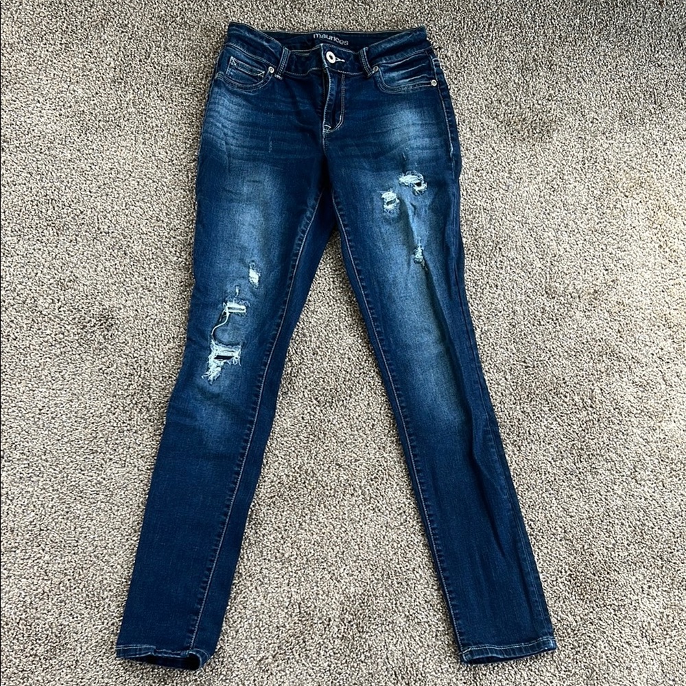 Maurices Blue Skinny Jeans Distressed Denim
